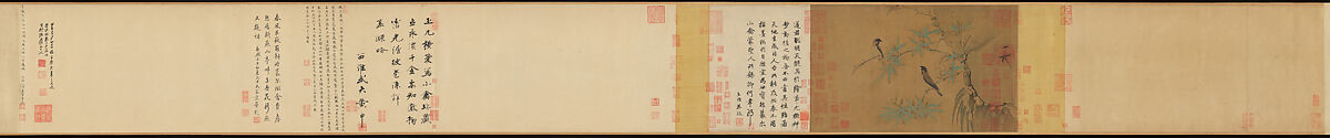 Finches and bamboo, Emperor Huizong (Chinese, 1082–1135; r. 1100–25), Handscroll; ink and color on silk, China