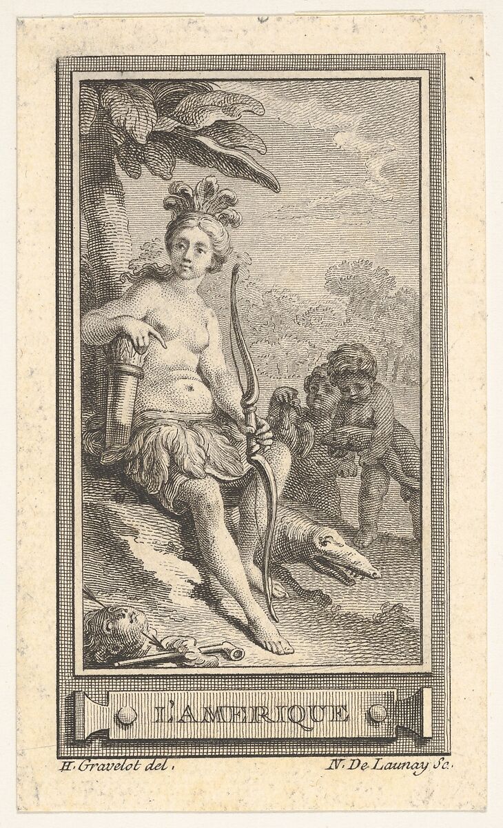 L'Amerique, from the  Almanach iconologique, Nicolas de Launay (French, Paris 1739–1792), Etching with engraving 
