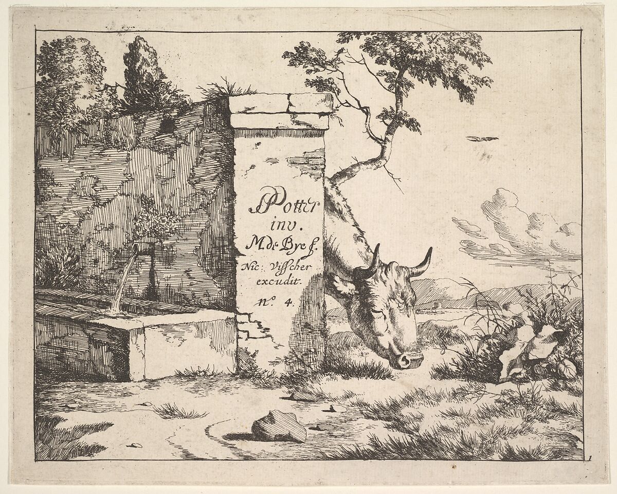 Title page for "Diverses vaches et boeufs" after Paulus Potter, Marcus de Bye (Dutch, The Hague 1639–after 1688), Etching 