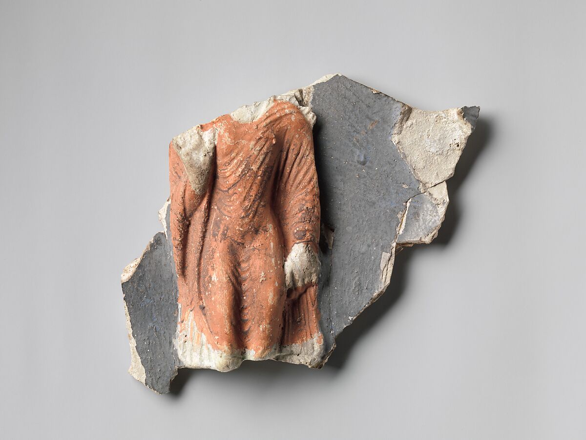 Fragment of a Halo with Buddha Figure, Stucco with color, China (Xinjiang Autonomous Region) 