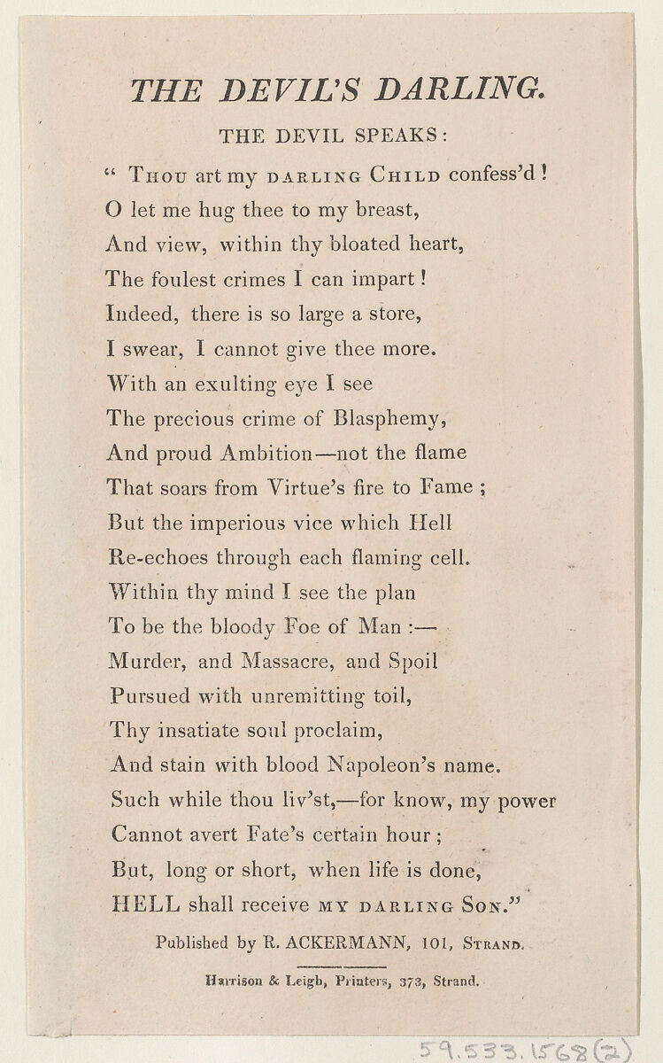 The Devil's Darling: Text, Rudolph Ackermann, London (British, active 1794–1832), Letterpress 