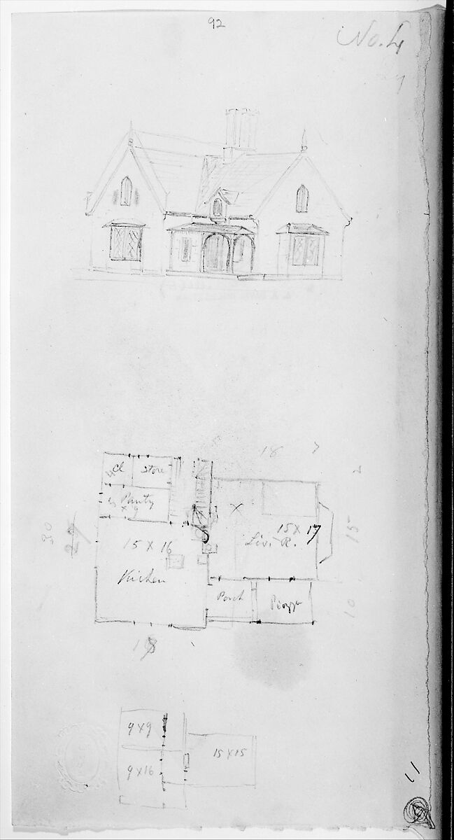 Design for Small Gothic Cottage, Design IV from The Architecture of Country Houses, Alexander Jackson Davis (American, New York 1803–1892 West Orange, New Jersey), Graphite 