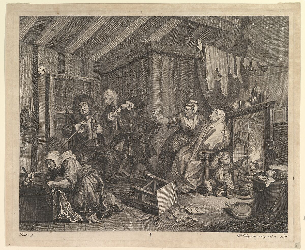 A Harlot's Progress, Plate 5, William Hogarth (British, London 1697–1764 London), Etching and engraving; third state of three 