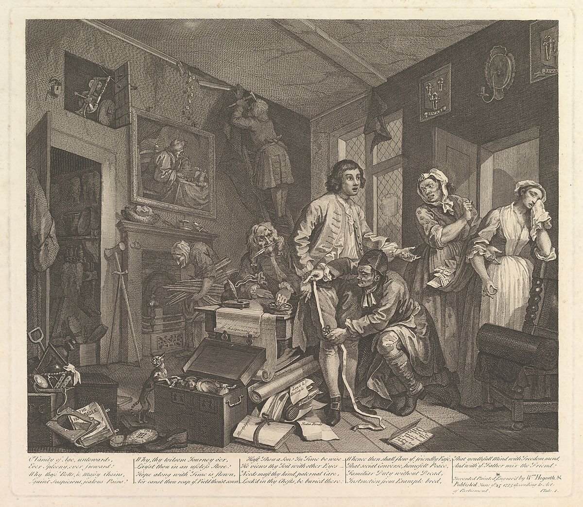 A Rake's Progress, Plate 1, William Hogarth (British, London 1697–1764 London), Etching and engraving; third state of three 