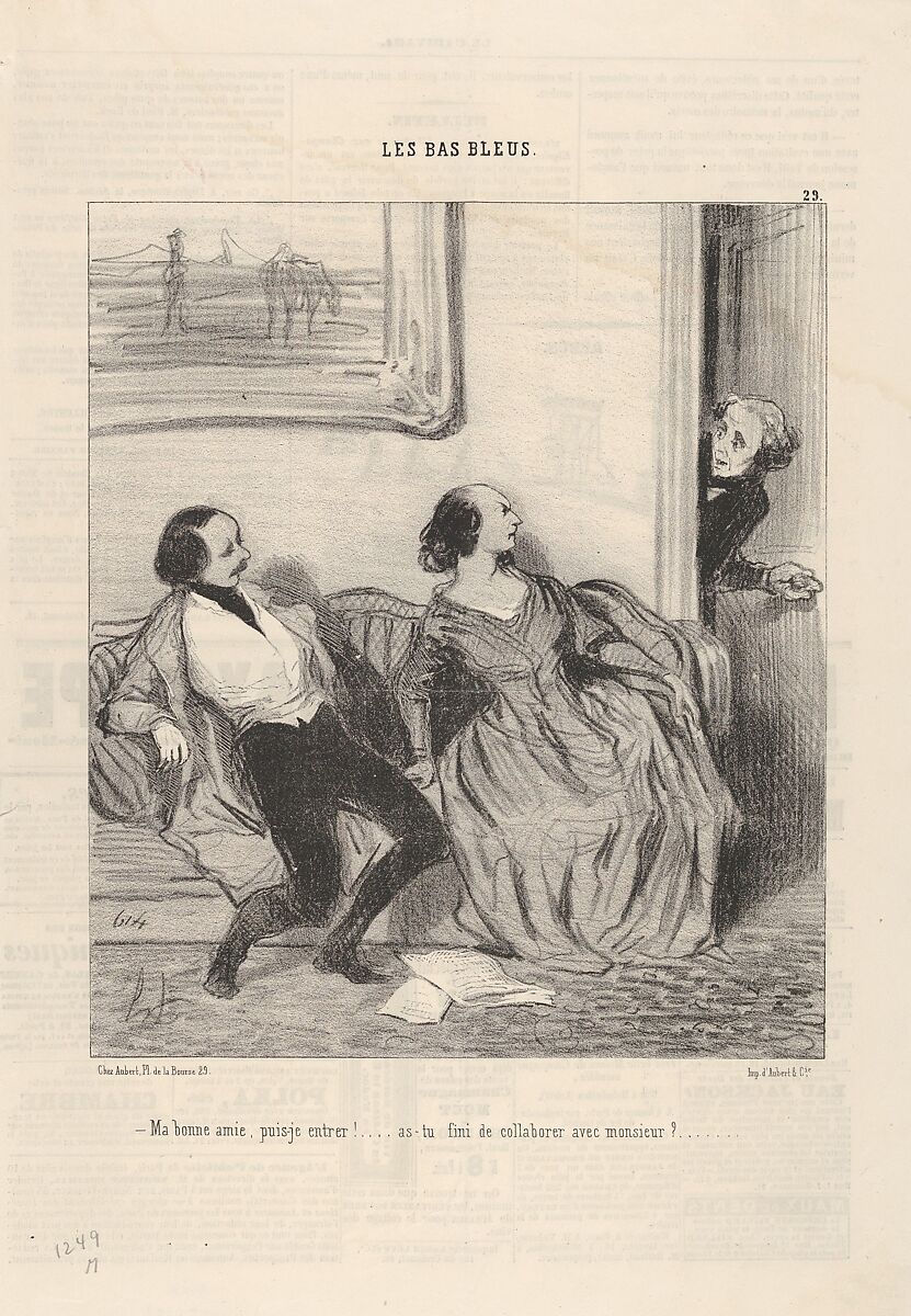 May I come in my dear, or are you still collaborating with Monsieur?, plate 29 from "The Bluestockings," published in Le Charivari, Honoré Daumier (French, Marseilles 1808–1879 Valmondois), Lithograph on newsprint; second state of two 