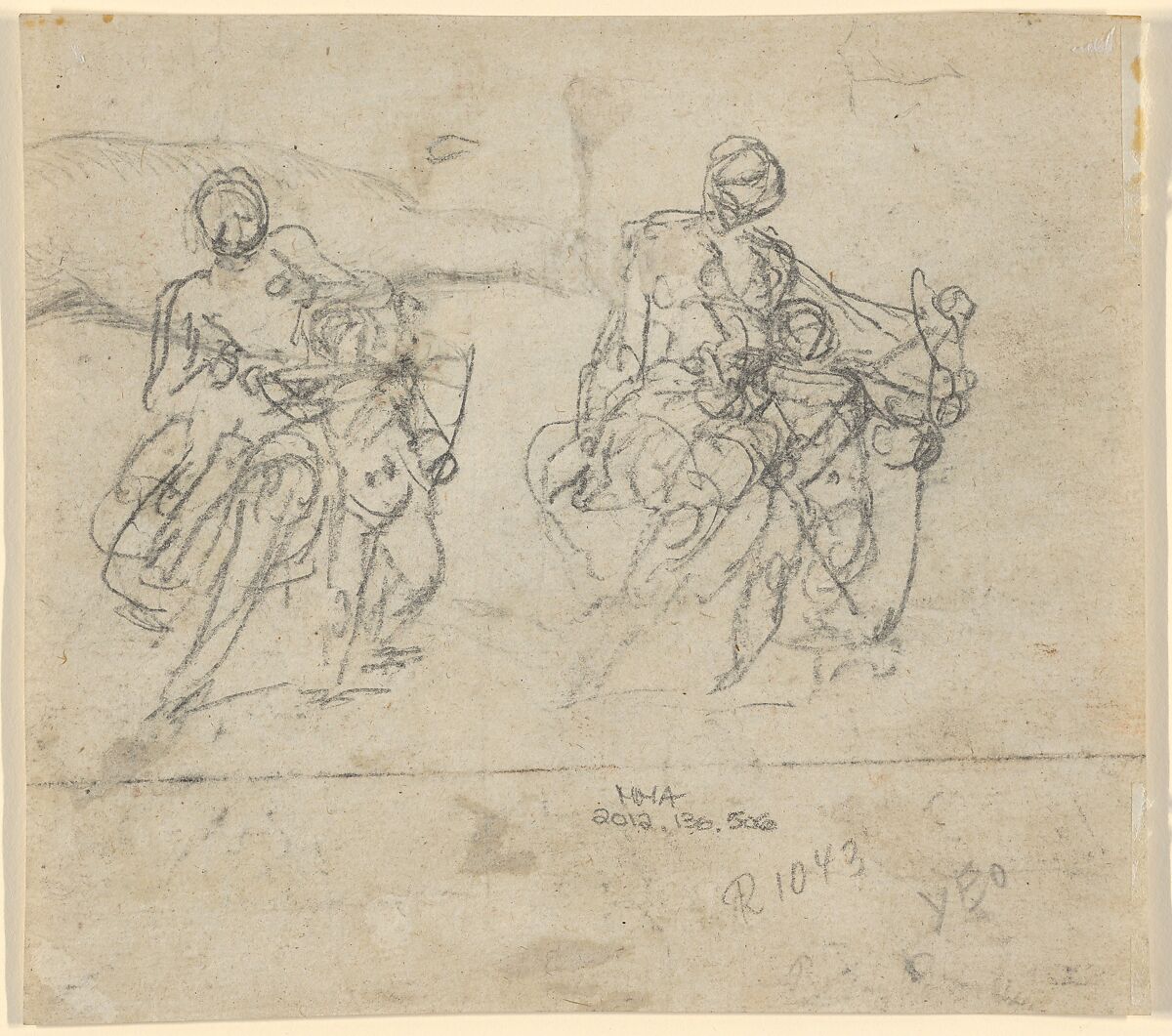 Two heads of women, Pierre Parrocel (French, 1664–1739), Black chalk