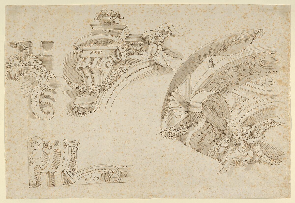 Architecture, Michelangelo Colonna (Italian, Ravenna/Como 1604–1687 Bologna), Pen and brown ink and wash 