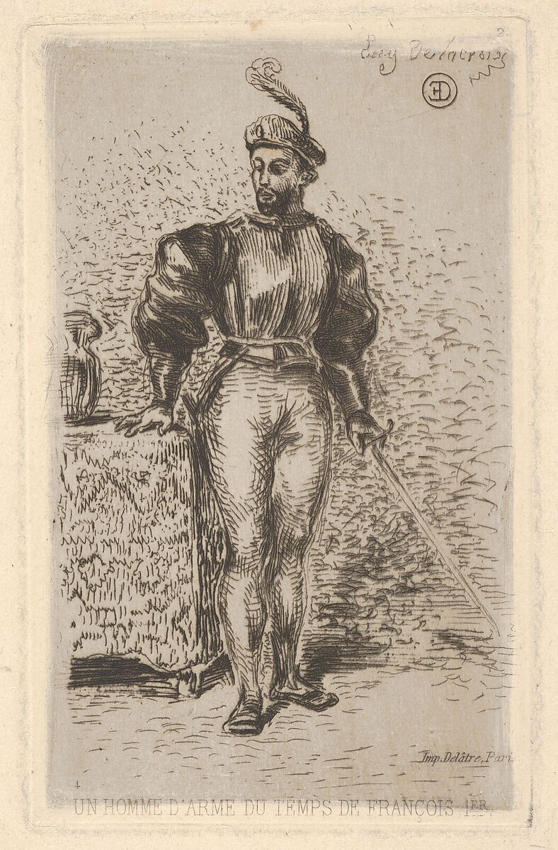 Man at Arms, Eugène Delacroix (French, Charenton-Saint-Maurice 1798–1863 Paris), Etching and drypoint; second state 