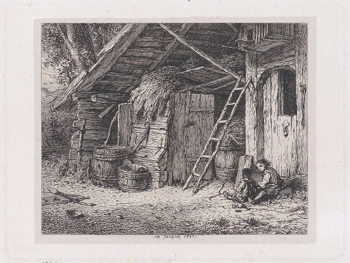 Coin de Ferme, Charles Jacque (French, Paris 1813–1894 Paris), Etching on chine collé; third state of seven