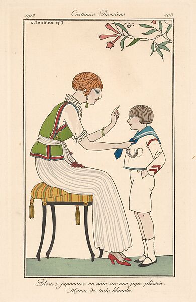 Blouse japonais, from Costumes Parisiens, George Barbier (French, Nantes 1882–1932 Paris), Hand-colored commercial process illustration (pochoir) 
