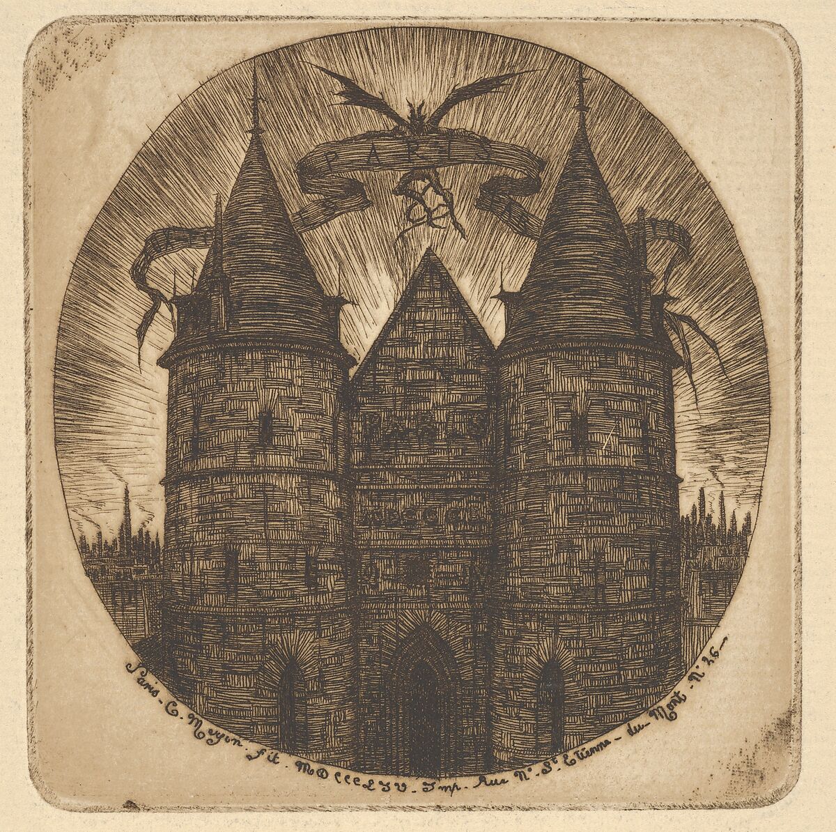 Old Gate of the Palais de Justice, Charles Meryon (French, 1821–1868), Etching and drypoint; second state of two 