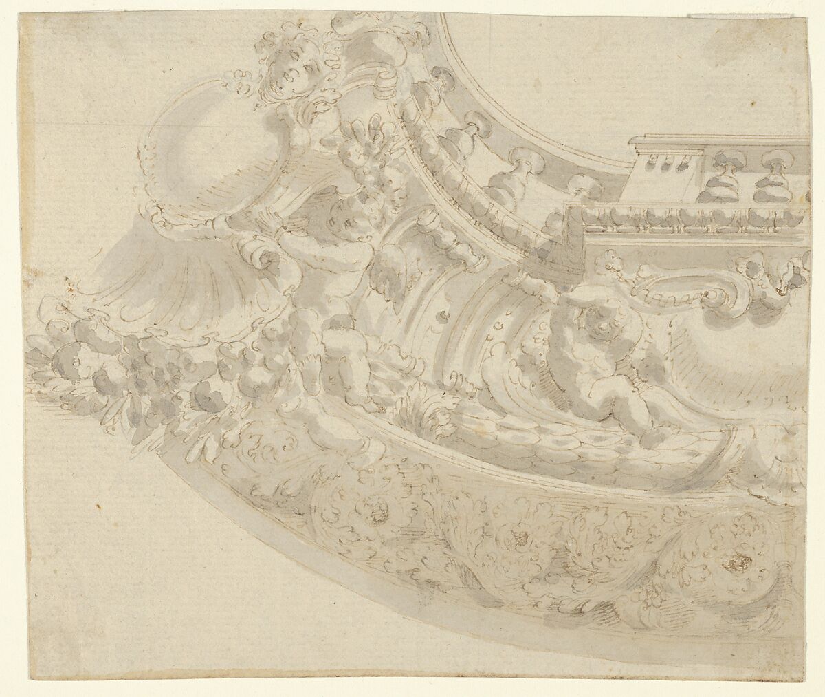 Design for a Ceiling, Anonymous, Italian, 17th century, Pen and brown ink and gray wash 