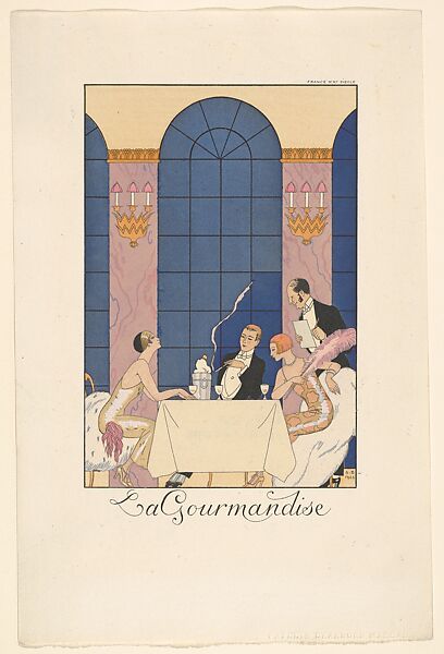La Gourmandise, George Barbier (French, Nantes 1882–1932 Paris), Hand-colored commercial process illustration (pochoir) 