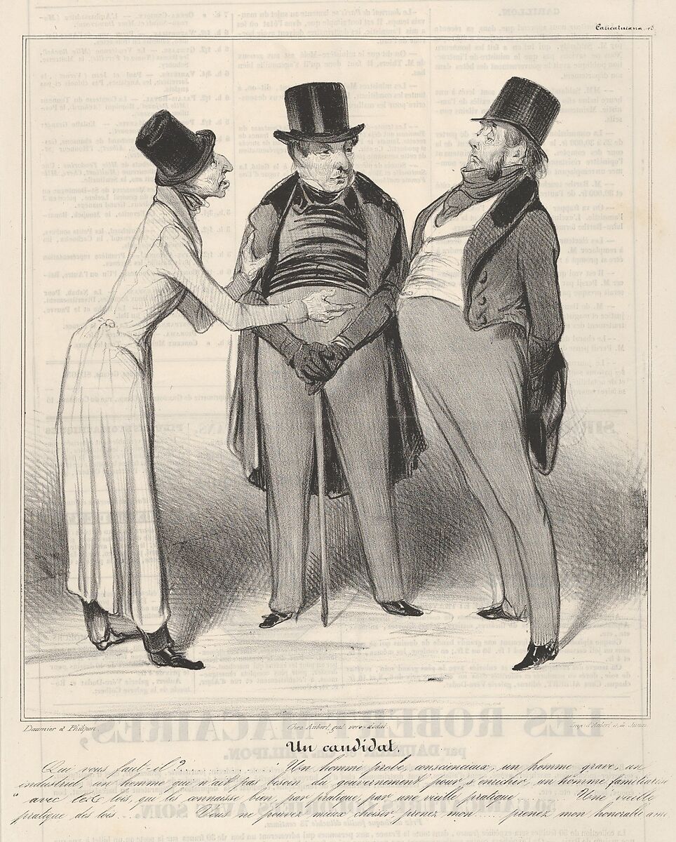 Un Candidat, plate 48 from the series Caricaturana, published in Le Charivari, Honoré Daumier (French, Marseilles 1808–1879 Valmondois), Lithograph on newsprint 