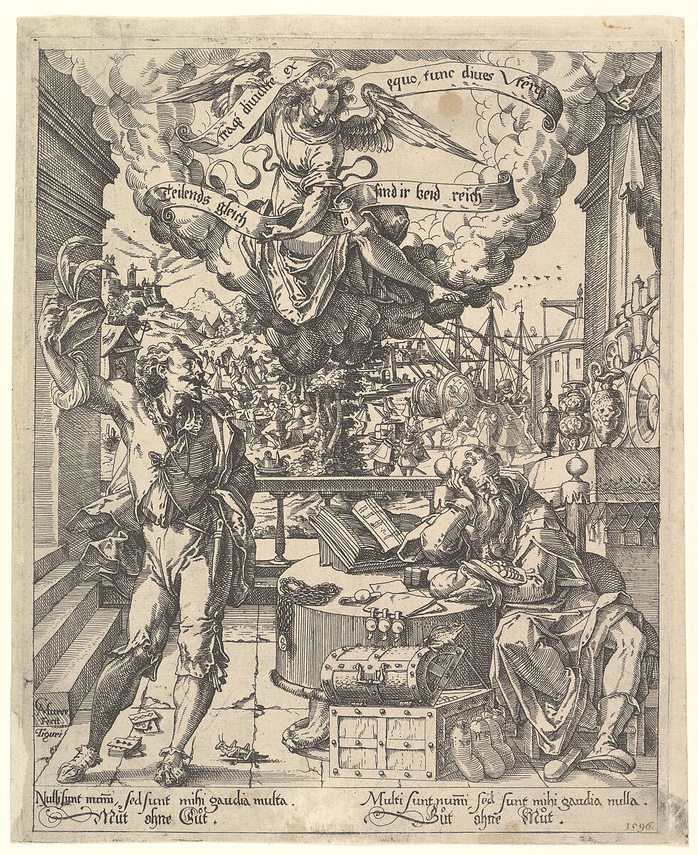 An Allegory of a Rich Man and a Poor Man (Der Lustige Arme und der Traurige Reiche), Christoph Murer (Swiss, Zurich 1558–1614 Winterthur), Etching 