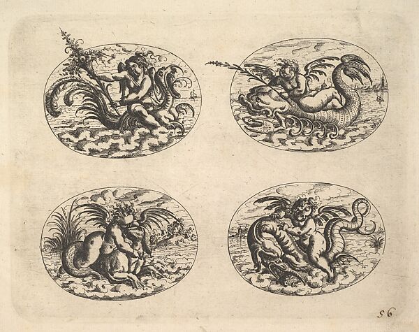 Four Ovals with Genii, plates from the Neue Grotessken Buch