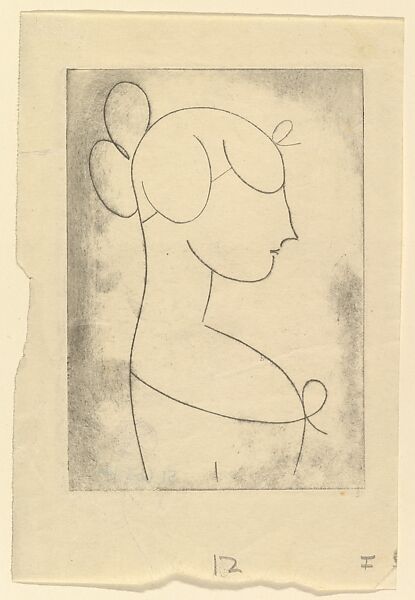 Female Head (Profile Bust of a Girl), Elie Nadelman (American (born Poland), Warsaw 1882–1946 Riverdale, New York), Drypoint; first state of two 