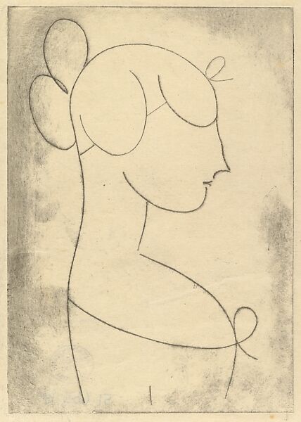 Female Head (Profile Bust of a Girl), Elie Nadelman (American (born Poland), Warsaw 1882–1946 Riverdale, New York), Drypoint; first state of two