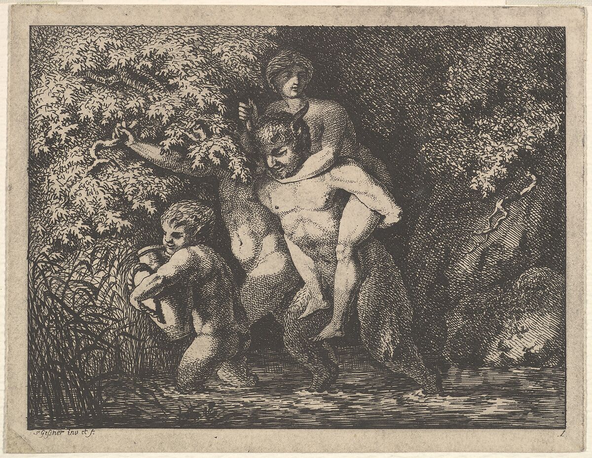 Satyr family, on the move, Salomon Gessner (Swiss, Zurich 1730–1788 Zurich), Etching 