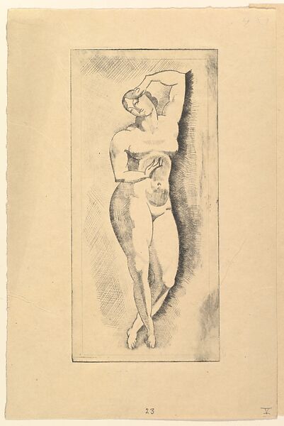 Female nude, standing, Elie Nadelman (American (born Poland), Warsaw 1882–1946 Riverdale, New York), Drypoint; fifth state of six 