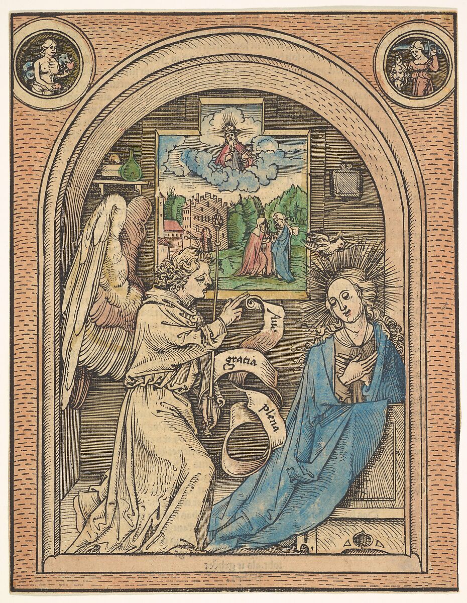 The Annunciation, Hans Wechtlin (German, Strasbourg ca. 1480/85–after 1526), Handcolored woodcut 