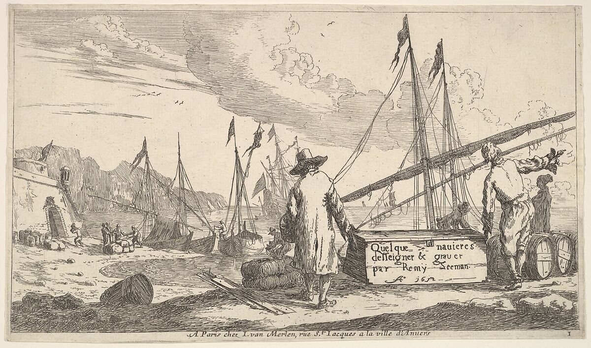 title page, "Quelque navieres deisseigner & graver par Remy Zeeman", Reinier Nooms, called Zeeman (Dutch, Amsterdam ca. 1623–1664 Amsterdam), Etching 