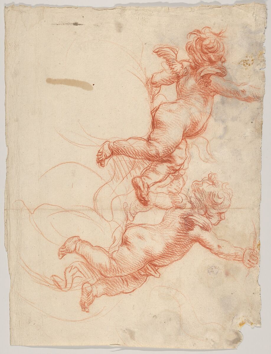 Two Studies of a Flying Putto, Cornelis Schut (Flemish, Antwerp 1597–1655 Antwerp), Red chalk 