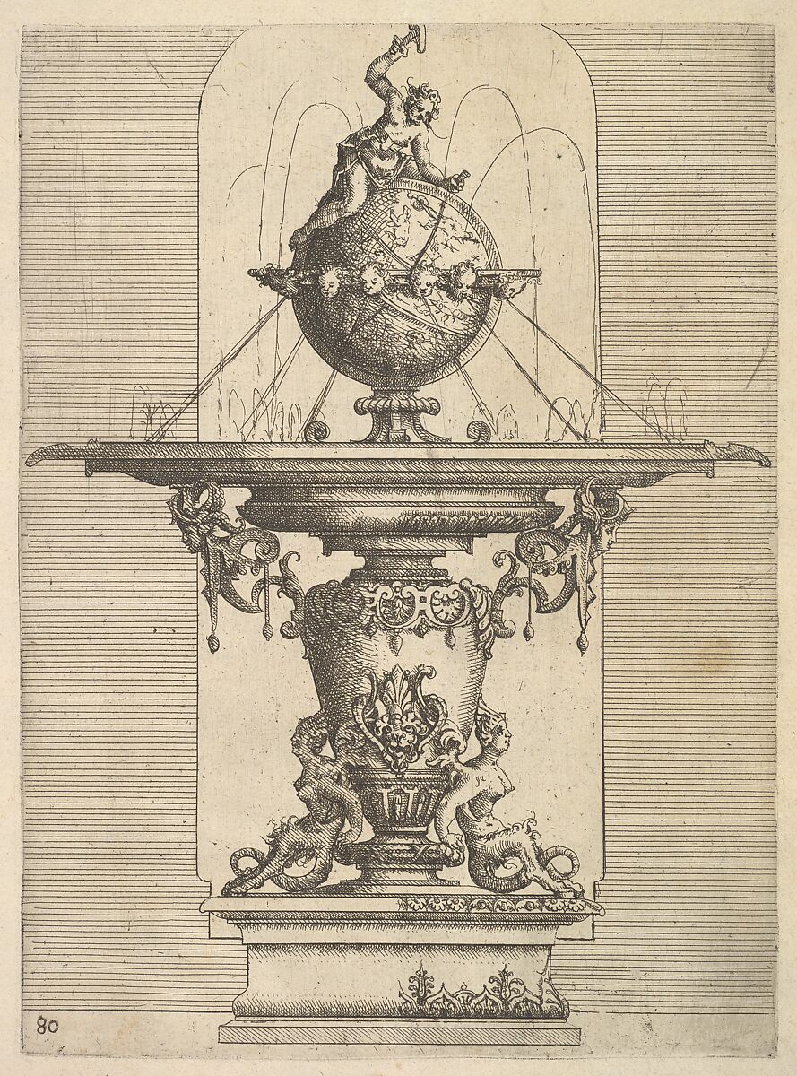 Design for a Fountain, plate 80 from Dietterlin's Architettura, Wendel Dietterlin, the Elder (German, Pfullendorf 1550/51–ca. 1599 Strasbourg), Etching 