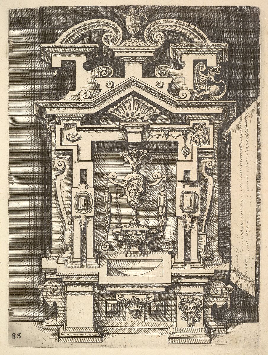 Design for a Lavabo, Plate 85 from Dietterlin's Architectura, Wendel Dietterlin, the Elder (German, Pfullendorf 1550/51–ca. 1599 Strasbourg), Etching 