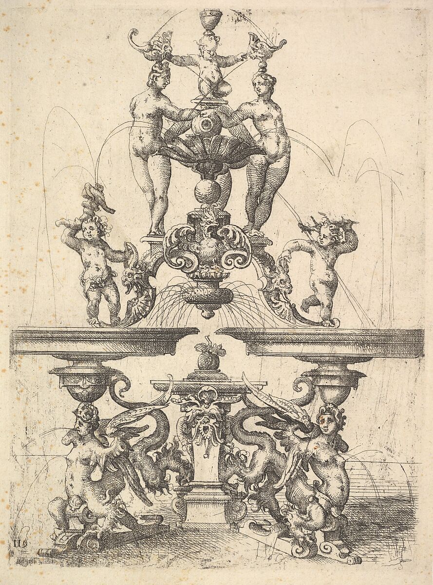 Design for a Fountain, Plate 119 from Dietterlin's Architectura, Wendel Dietterlin, the Elder (German, Pfullendorf 1550/51–ca. 1599 Strasbourg), Etching 