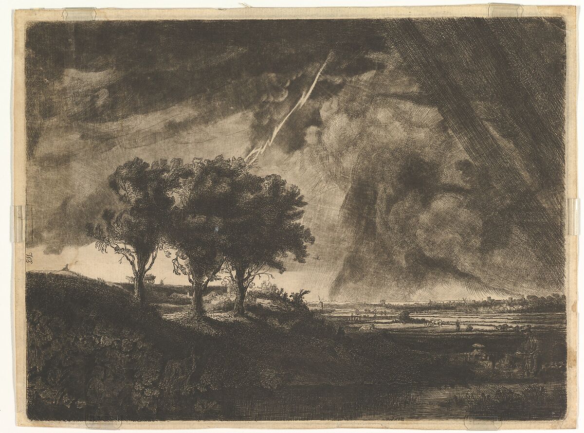 The Three Trees, after Rembrandt, Captain William E. Baillie (Irish, Kilbride, County Carlow 1723–1810 London), Etching, drypoint and roulette; fourth state of six 