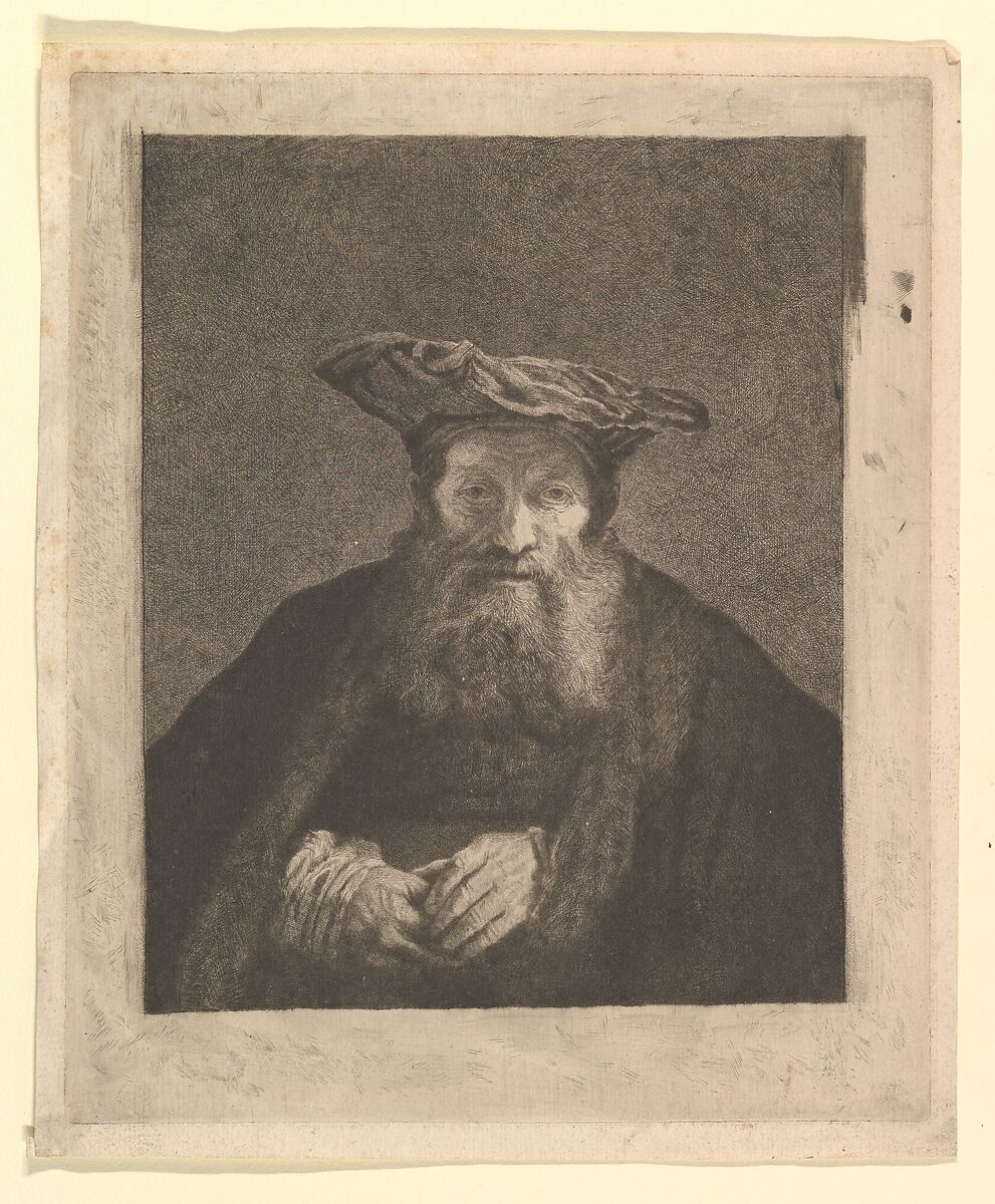 Old Man with Beard and Flat Cap, after Rembrandt, Captain William E. Baillie (Irish, Kilbride, County Carlow 1723–1810 London), Etching and drypoint; proof before letters 