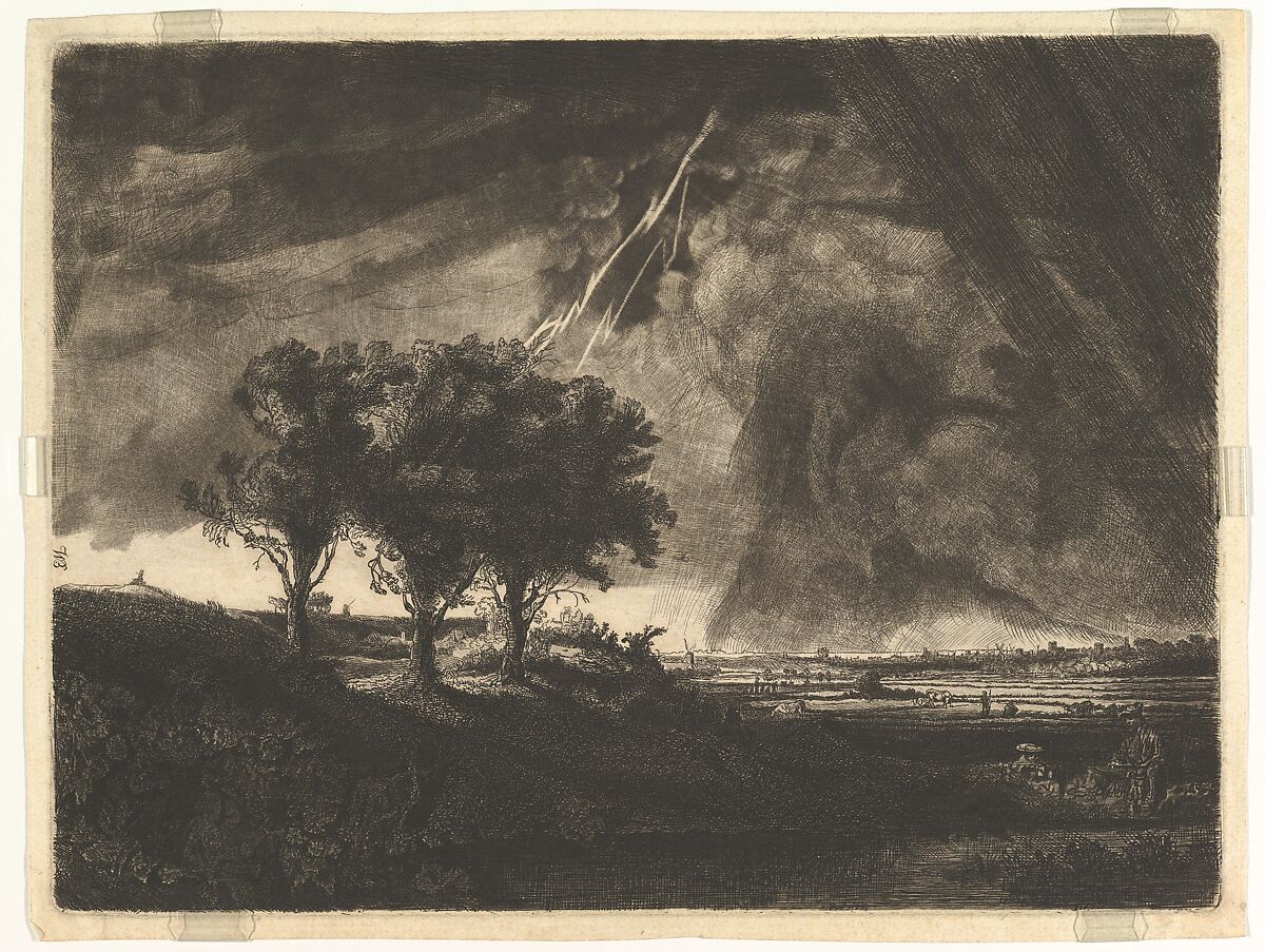 The Three Trees, after Rembrandt, Captain William E. Baillie (Irish, Kilbride, County Carlow 1723–1810 London), Etching, drypoint and roulette; fifth state of six 