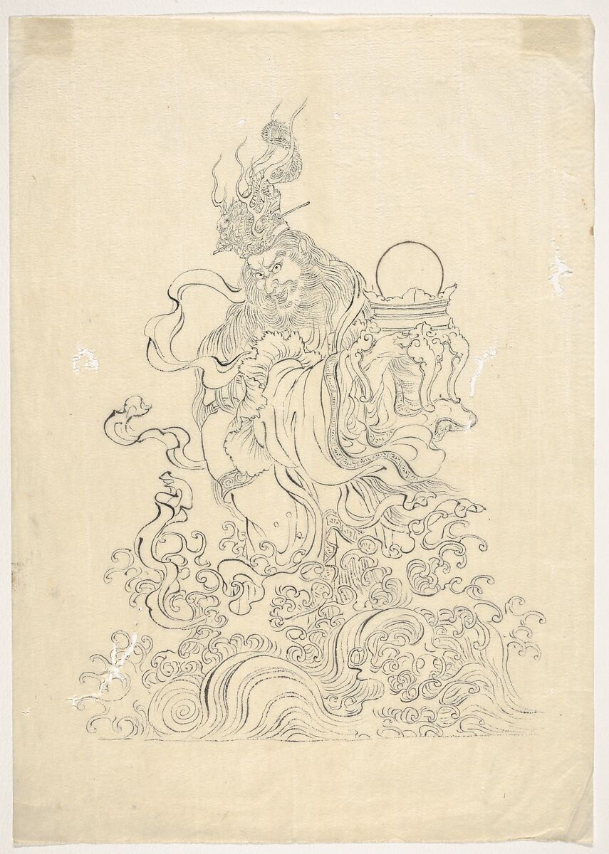 Dragon King with a Tide-Ruling Jewel, Unidentified artist (Japanese, 19th century), Ink on paper, Japan 