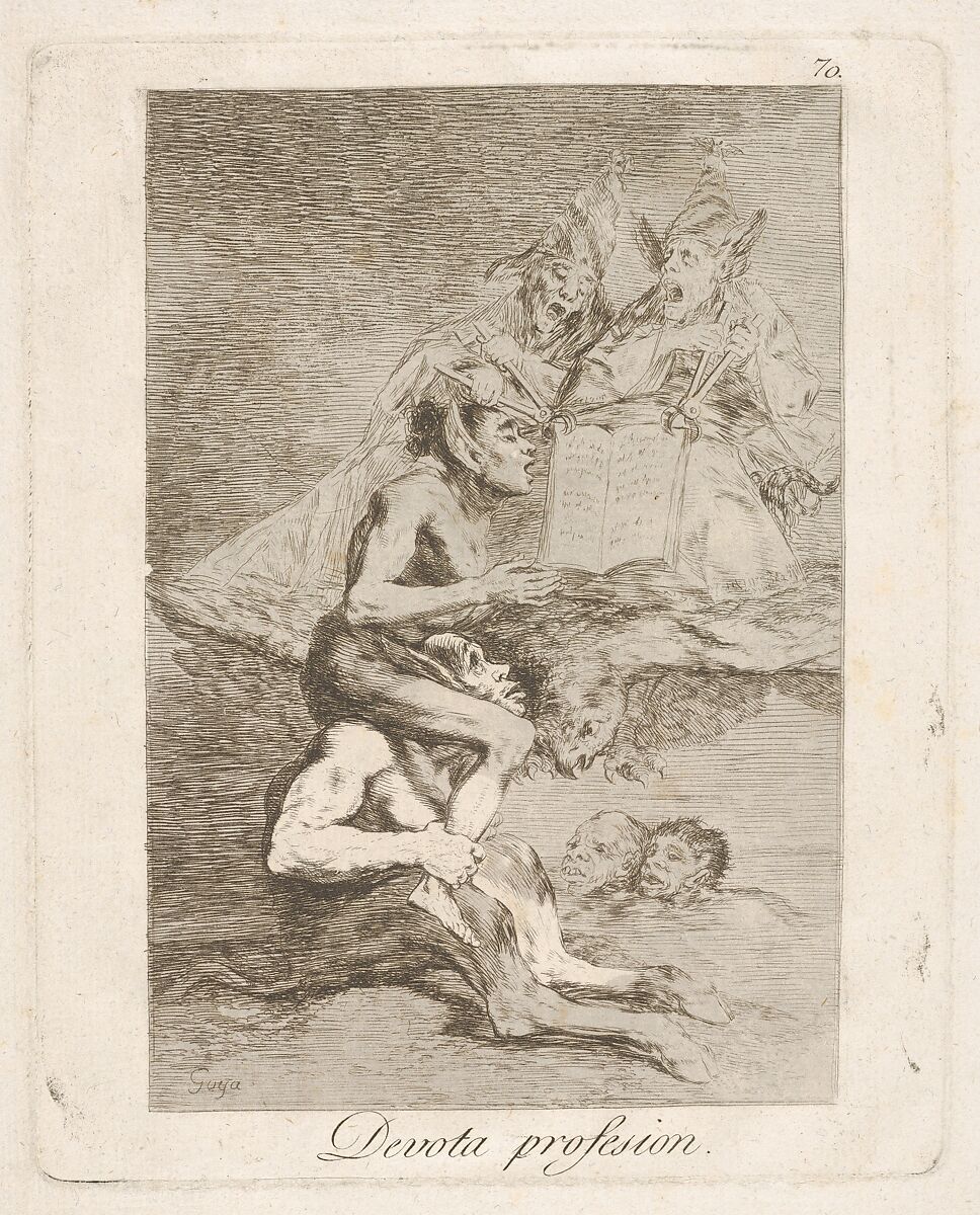 Plate 70 from 'Los Caprichos': Devout Profession (Devota profesion.), Goya (Francisco de Goya y Lucientes) (Spanish, Fuendetodos 1746–1828 Bordeaux), Etching, aquatint, drypoint 