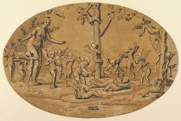 Venus at left in the company of cupids playing