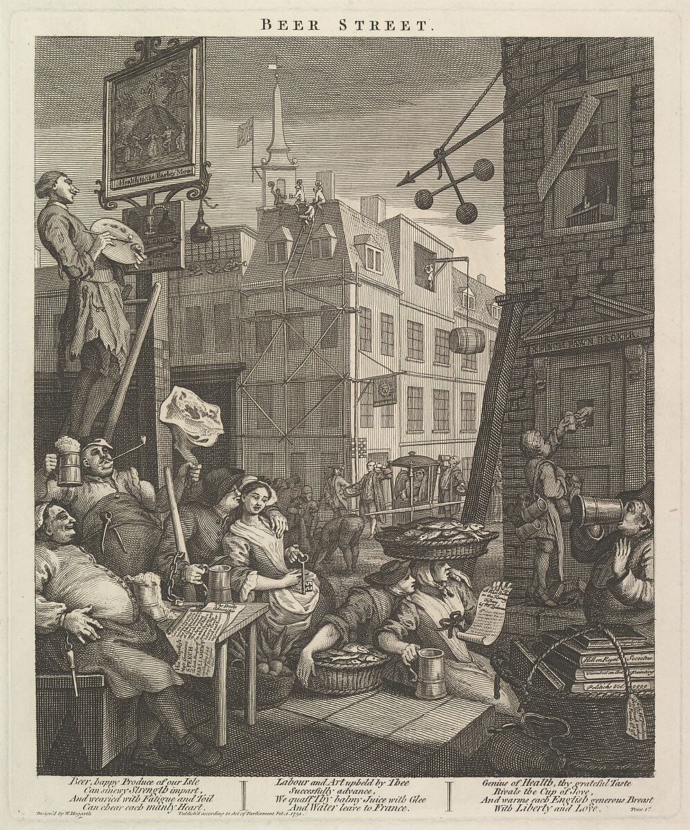 Beer Street, William Hogarth (British, London 1697–1764 London), Etching and engraving; third state of three 