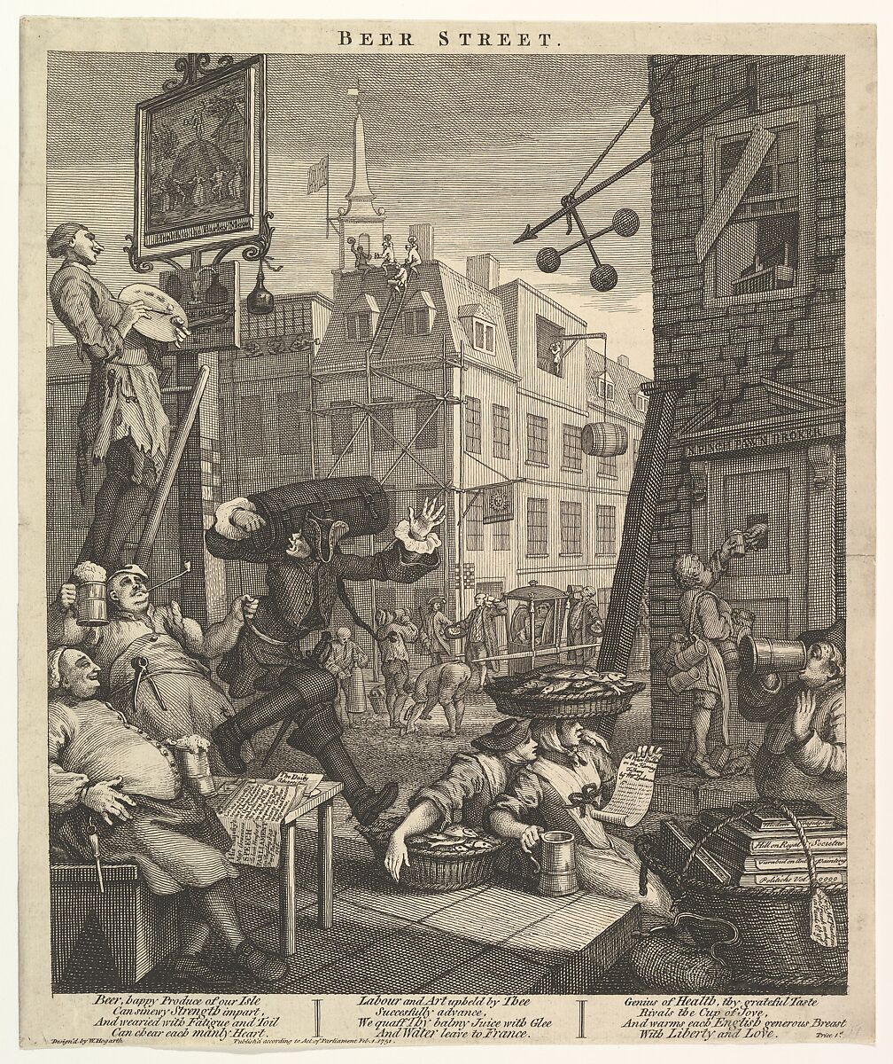 Beer Street, William Hogarth (British, London 1697–1764 London), Etching and engraving; second state of three 