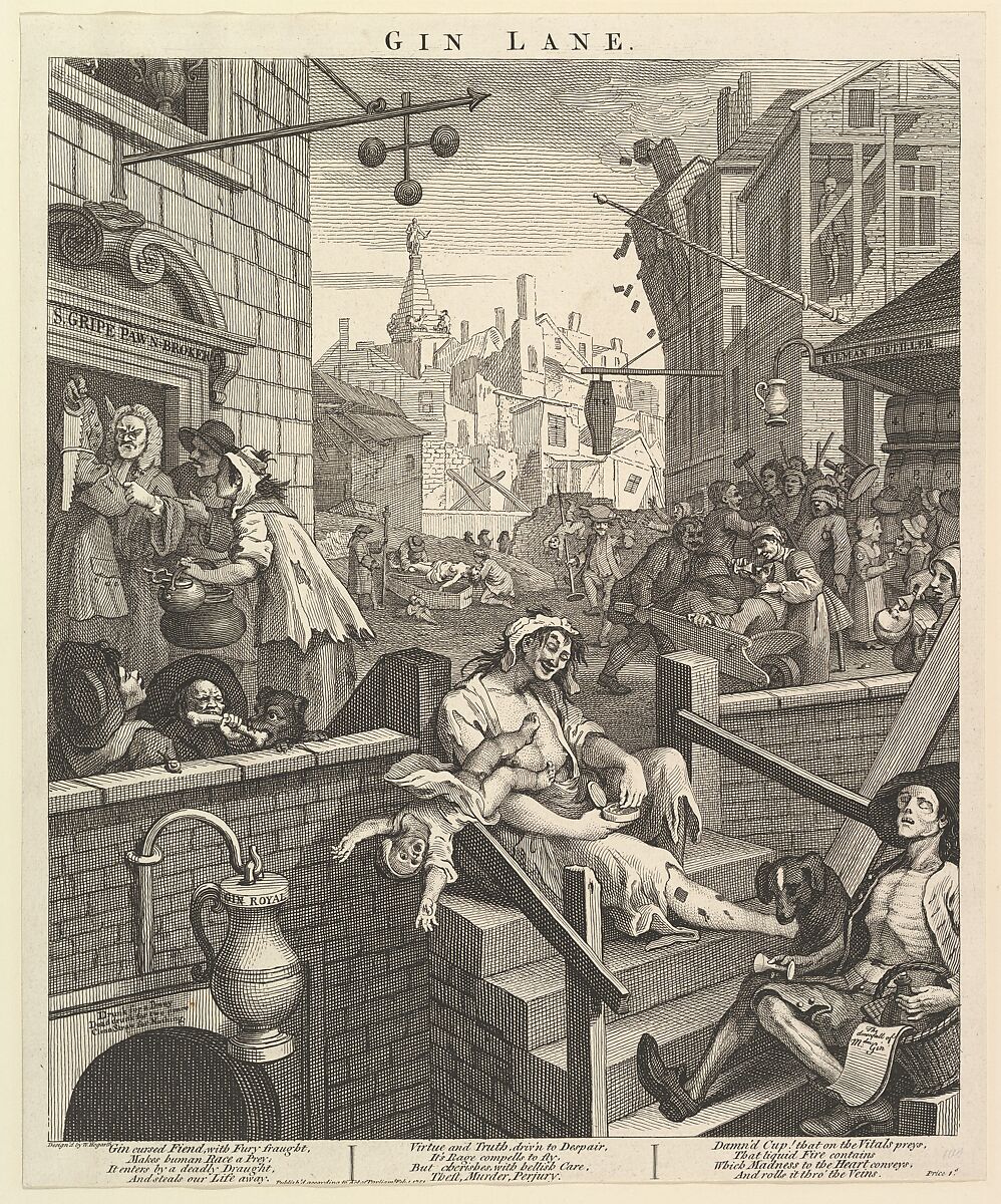 Gin Lane, William Hogarth (British, London 1697–1764 London), Etching and engraving; third state of three 