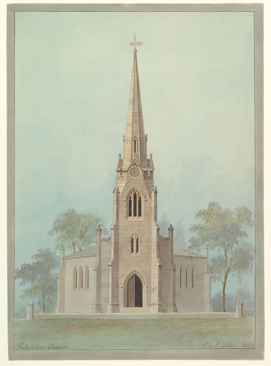 Church of the Holy Apostles, New York City, Alexander Jackson Davis (American, New York 1803–1892 West Orange, New Jersey), Watercolor, ink and graphite on paper 