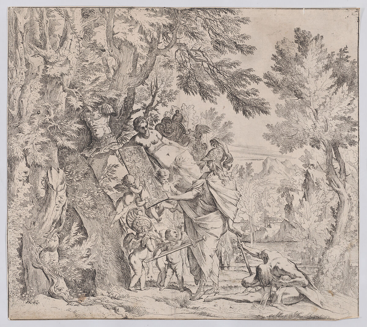 Venus giving arms to Aeneas, Pietro Testa (Italian, Lucca 1612–1650 Rome), Etching 