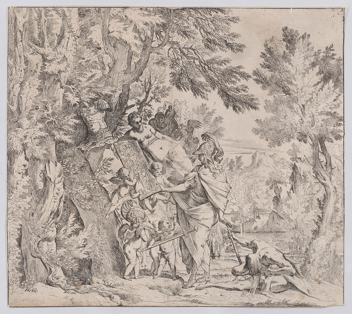 Venus Giving Arms to Aeneas, Pietro Testa (Italian, Lucca 1612–1650 Rome), Etching 