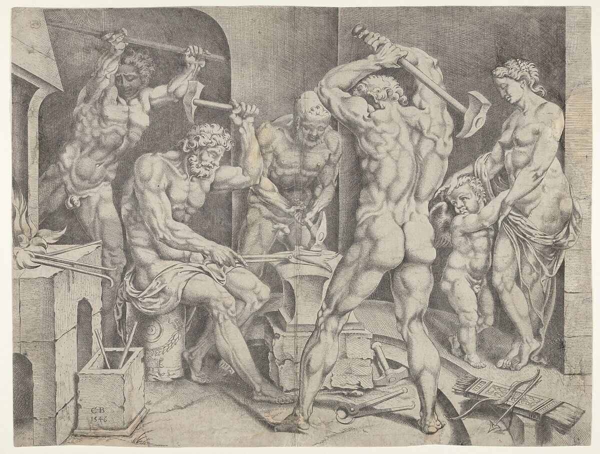 The Forge of Vulcan, Cornelis Bos (Netherlandish, Hertogenbosch ca. 1510?–before 1556 Groningen), Engraving 