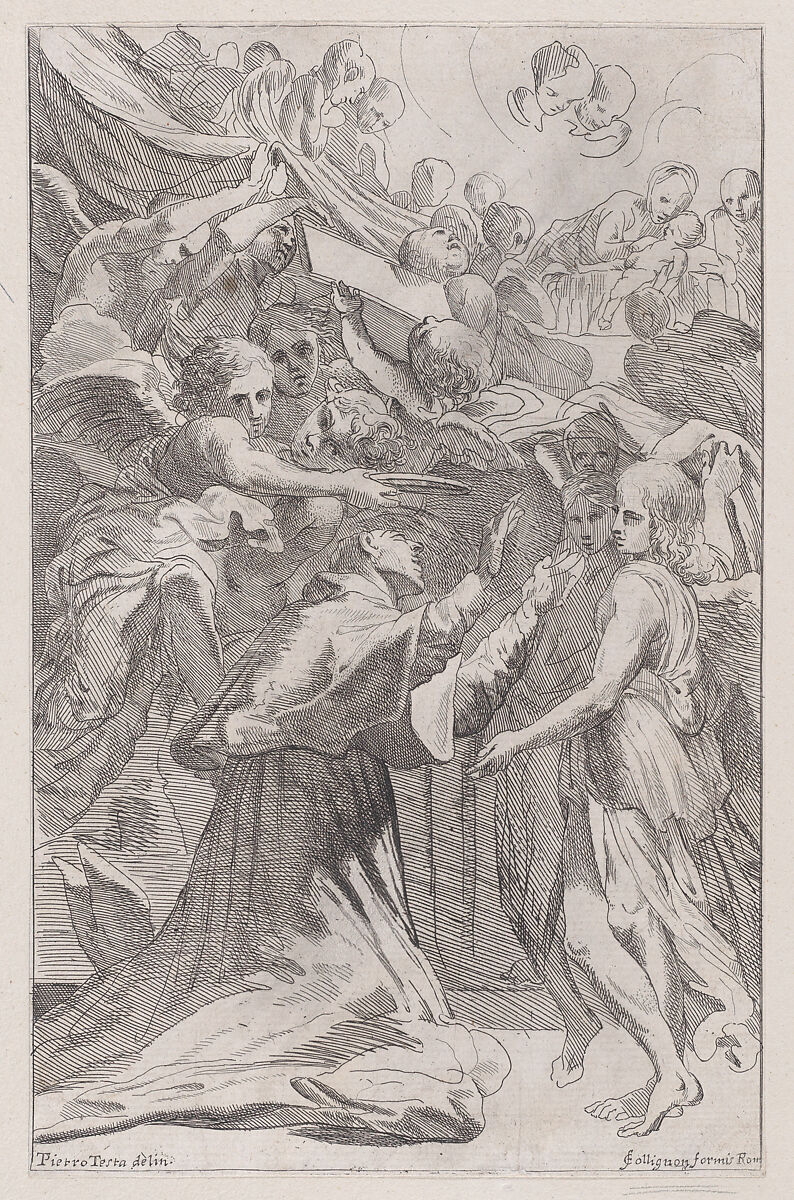 St. Carlo Borromeo surrounded by angels, After Pietro Testa (Italian, Lucca 1612–1650 Rome), Etching 