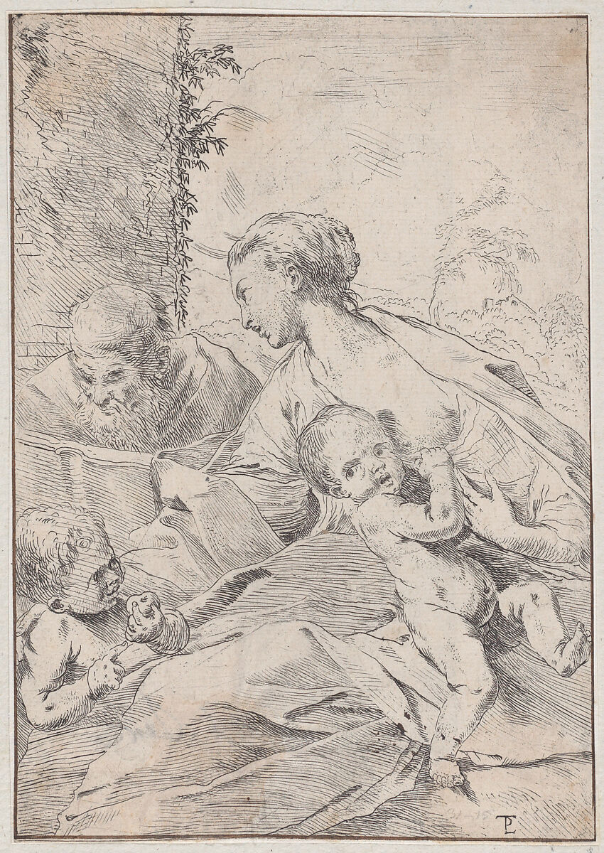 The Holy Family with the infant Saint John holding an apple, Pietro Testa (Italian, Lucca 1612–1650 Rome), Etching 