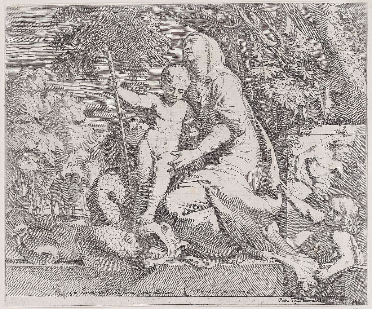 An allegory of the rest on the flight into egypt, Giovanni Cesare Testa (Italian, ca. 1630–1655), Etching 