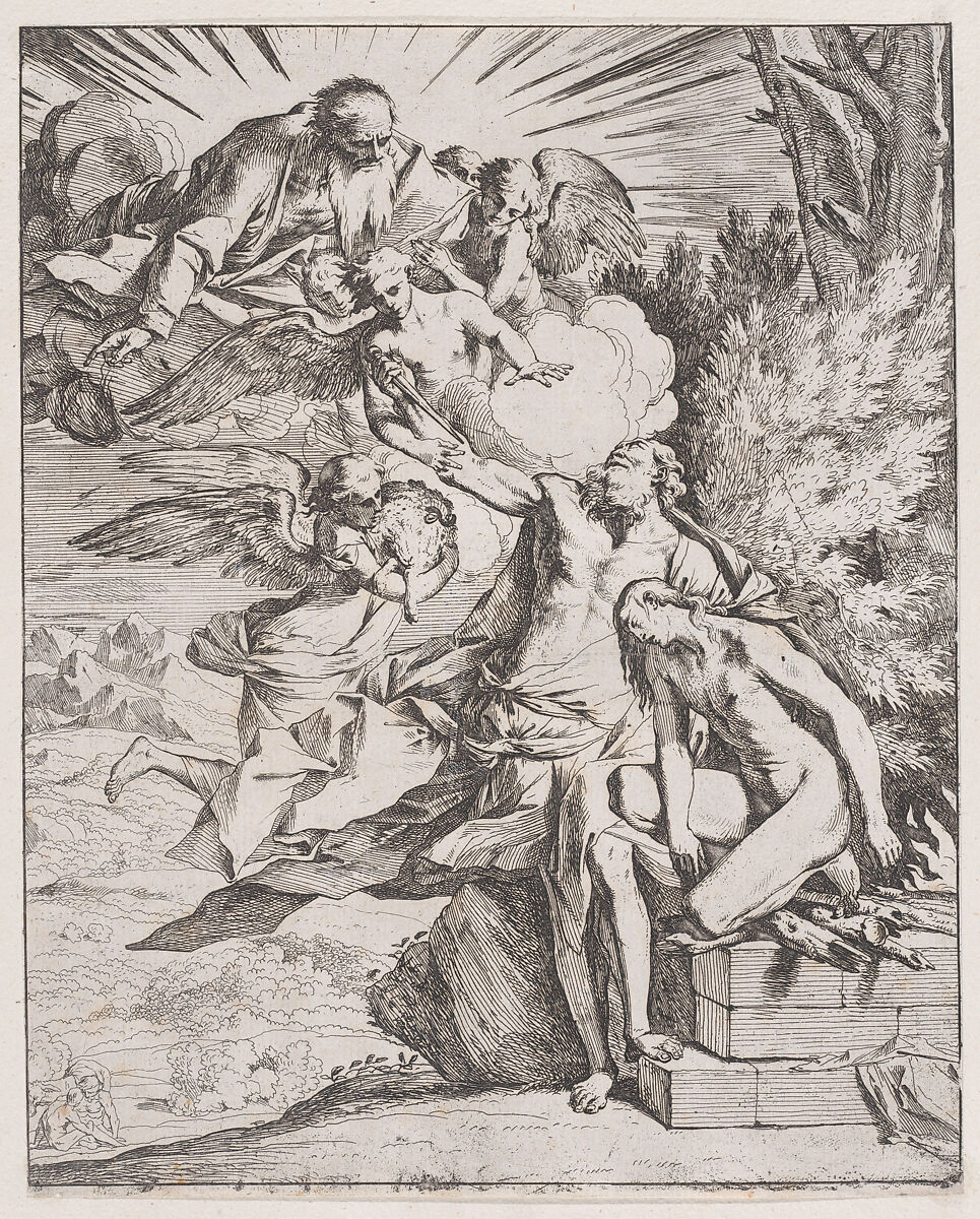 The sacrifice of Isaac by his father Abraham, Pietro Testa (Italian, Lucca 1612–1650 Rome), Etching 