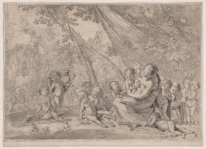 The garden of charity, woman representing Charity at right surrounded by children