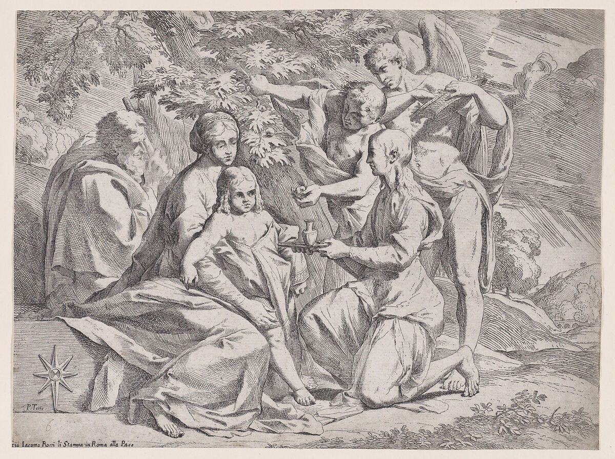 The Holy Family attended by Angels, Pietro Testa (Italian, Lucca 1612–1650 Rome), Etching 