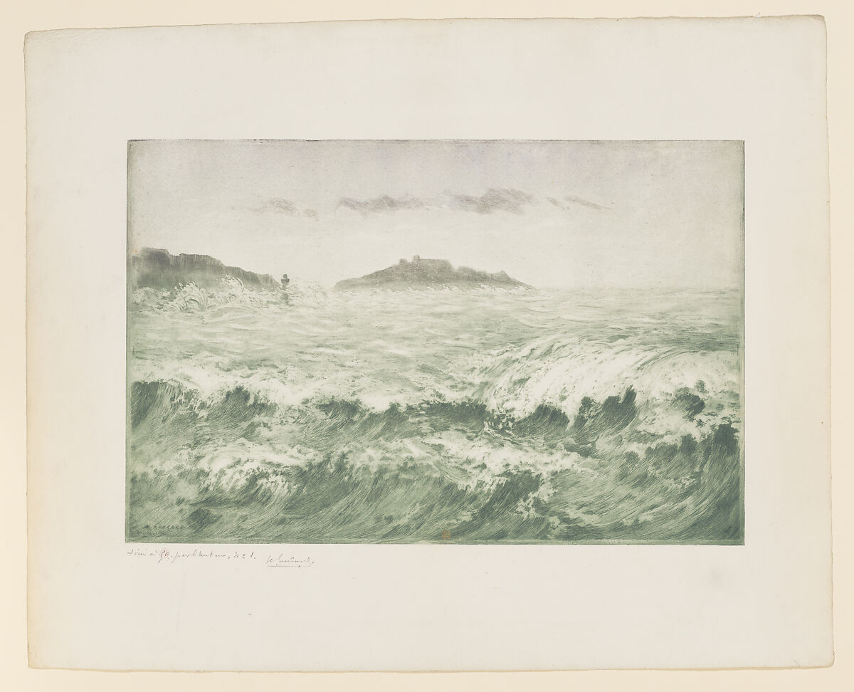 La Vague, Marseille, ou le Mistral, Marseille (The Wave or the Mistral, Marseille), Henri-Charles Guérard (French, Paris 1846–1897 Paris), Etching and drypoint printed in green ink 